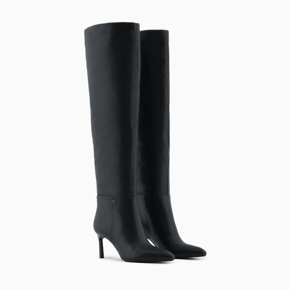 ARMANI EXCHANGE Black High Boot Thin Heel $280 EUC 8.5 - Picture 1 of 8